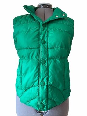 Tommy Hilfiger Jeans Vintage Green Puffer Vest Quilted Snap Front Y2K 90s Jacket